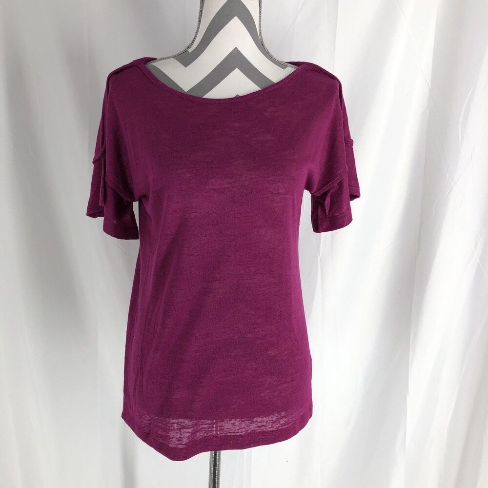 Bobeau Ella Flutter Sleeve Scoop Mulberry Shirt blouse top short sleeve XS